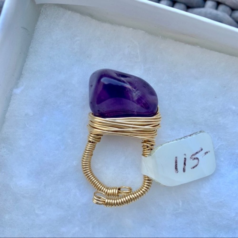 Amethyst & Gold Adjustable Ring